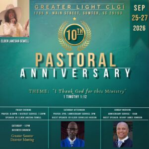 10th Pastoral Anniversary church event flyer