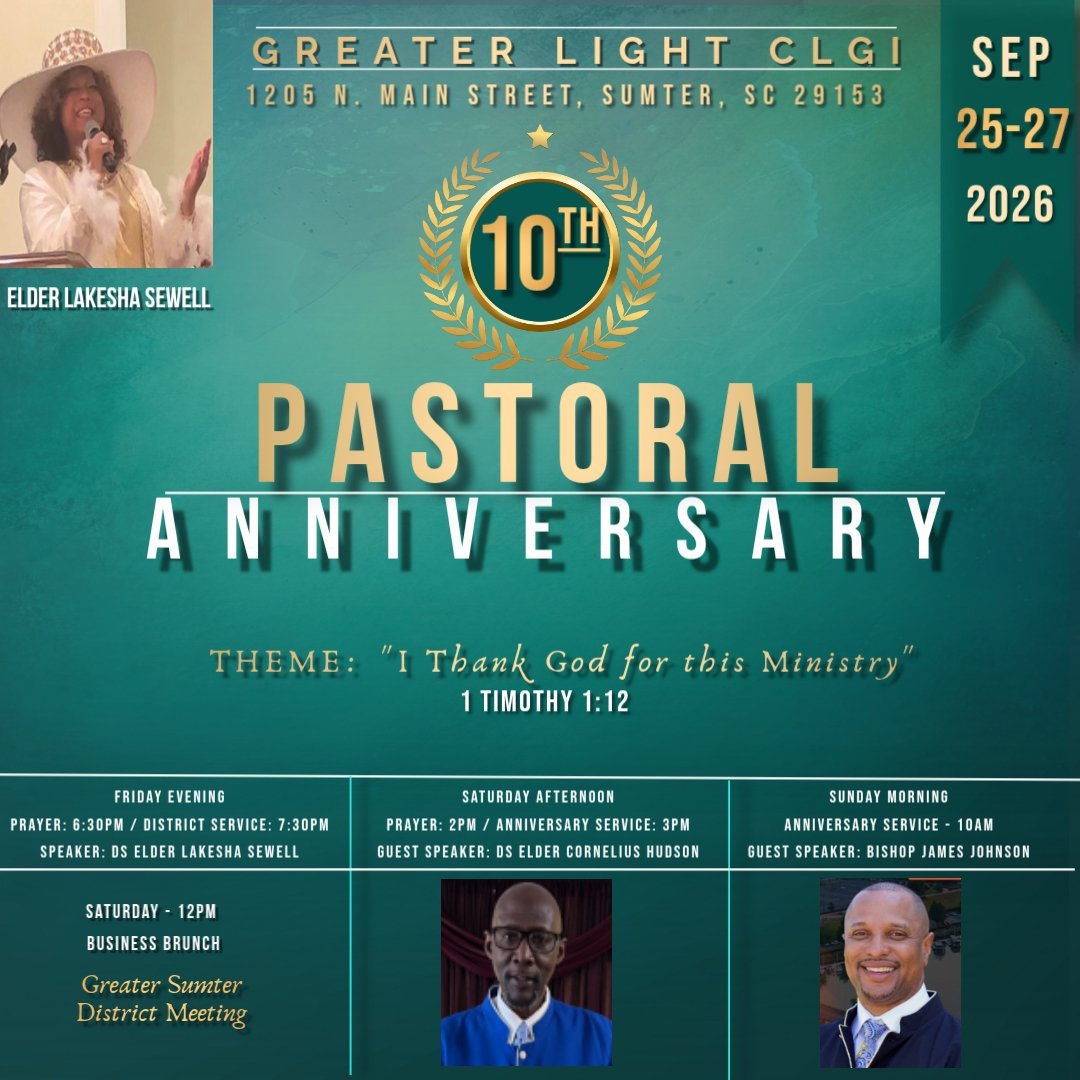 10th Pastoral Anniversary church event flyer